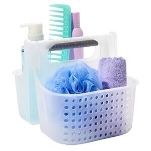 New MadeSmart Soft Grip Tote Shower Caddy, White Frost/Gray, Bathroom Organizer